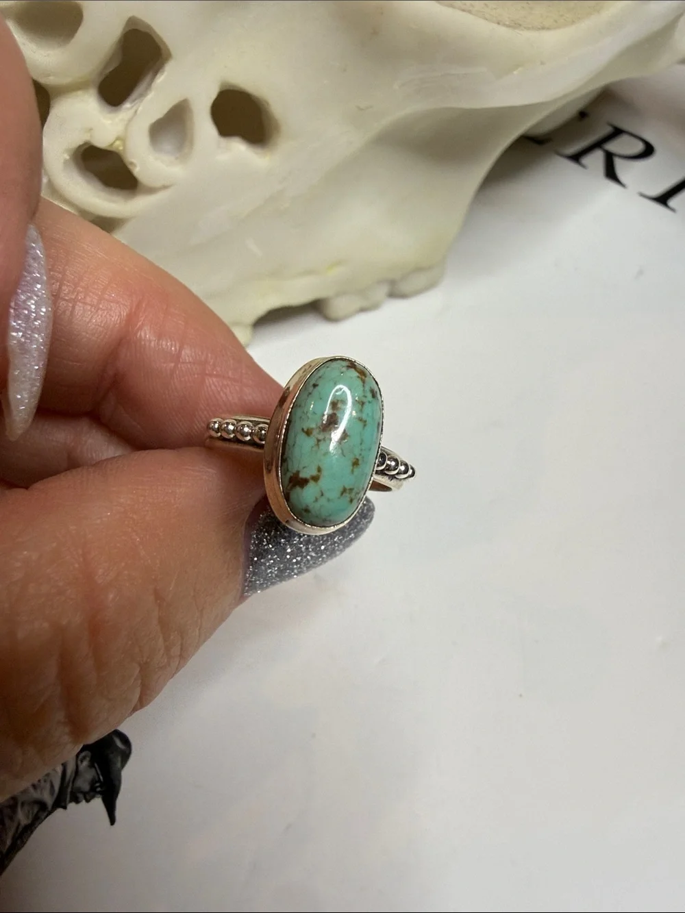 Sterling Silver Turquoise Oval Ring Size 6.5